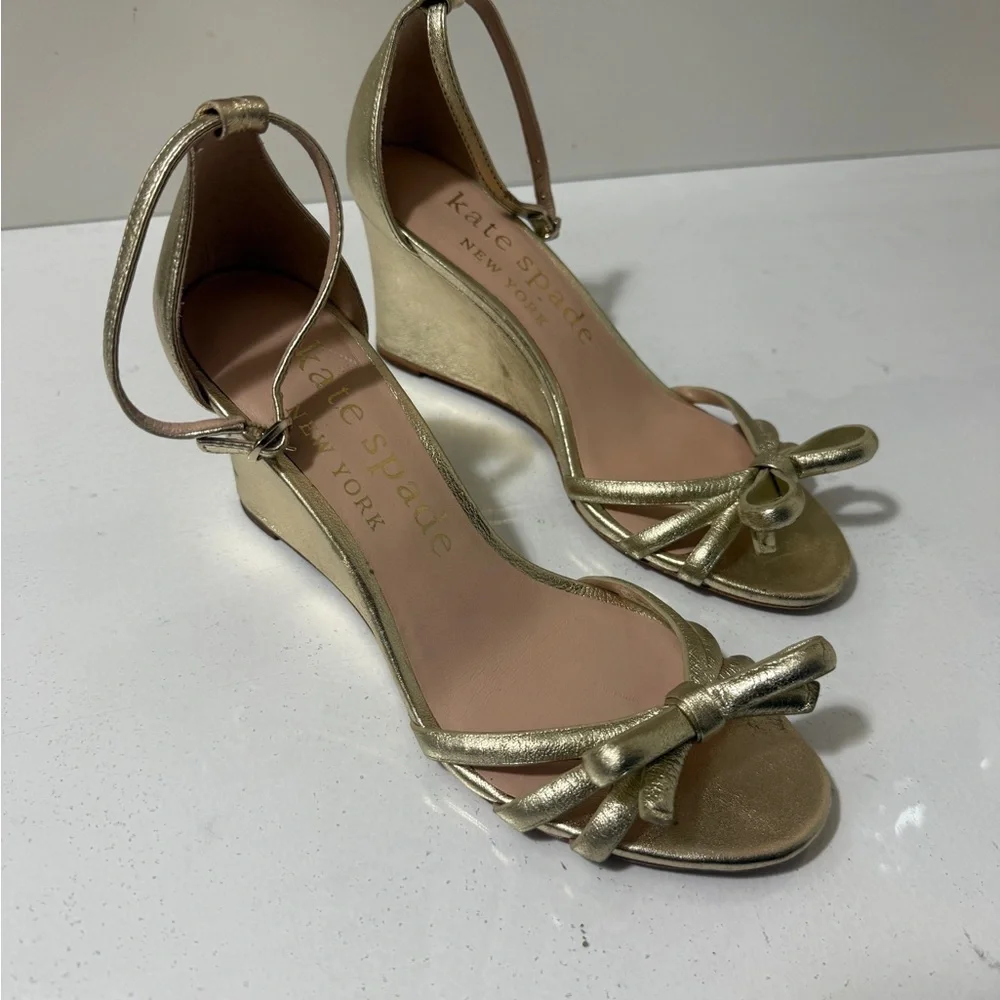 kate spade Women's Gold Bow Ankle-Strap Sandals